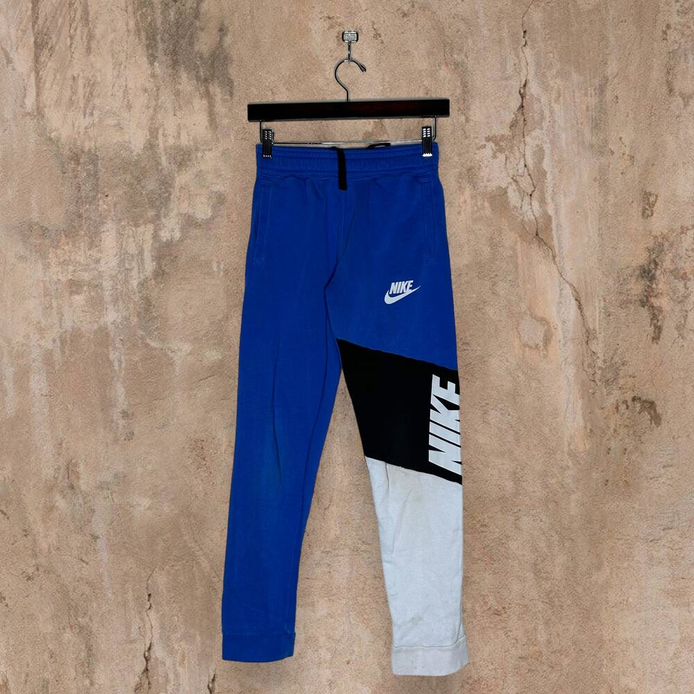 Vintage Y2K Nike Joggers Youth Large Royal Blue White Swoosh Black Cotton - Picture 2 of 6